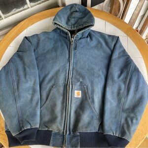 Vintage Carhartt Jacket Blue XL/XXL Distressed Workwear Hoodie Made In USA Faded